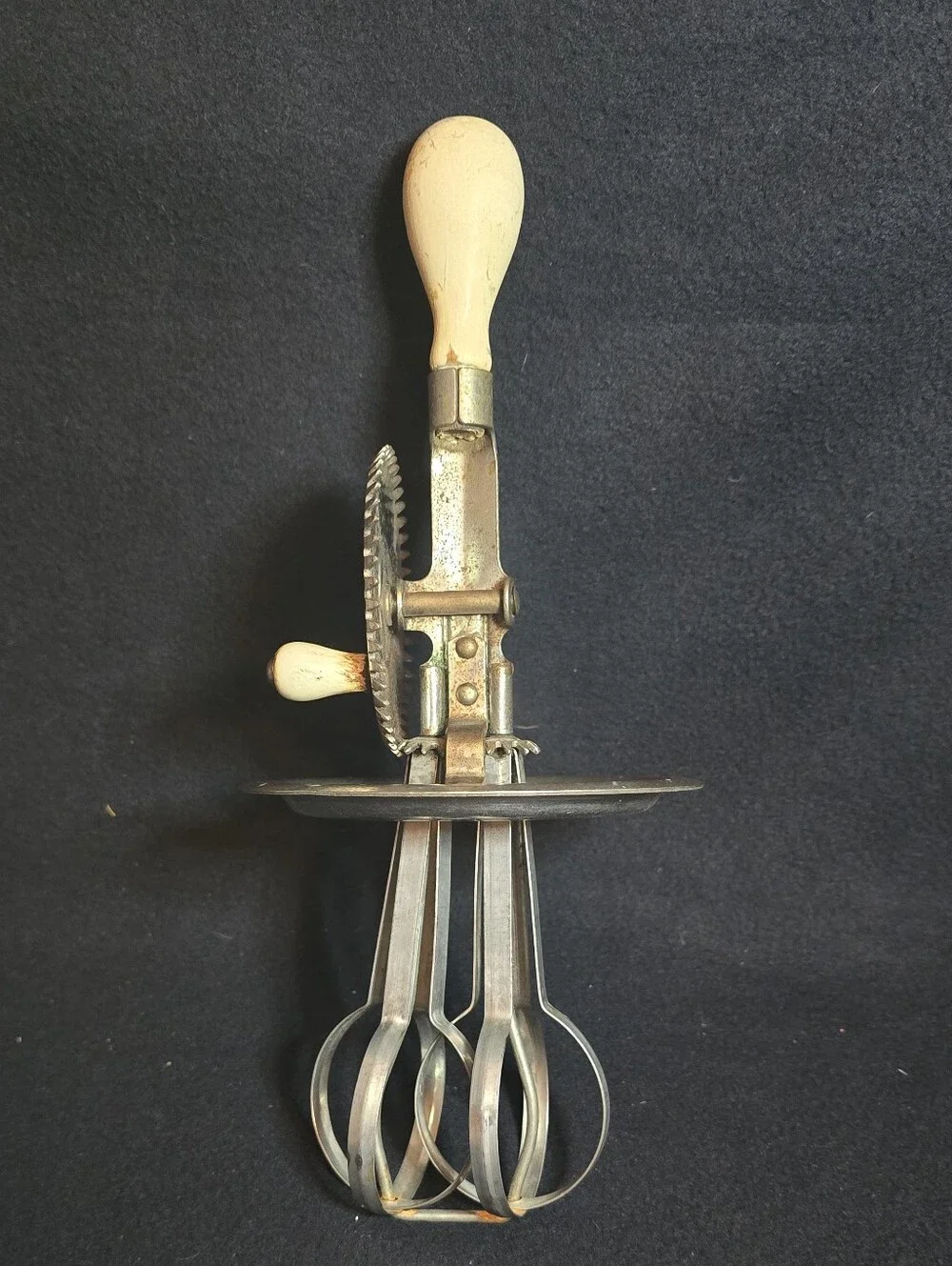 Vintage Hand Mixer with Cream Handles and Metal Beaters